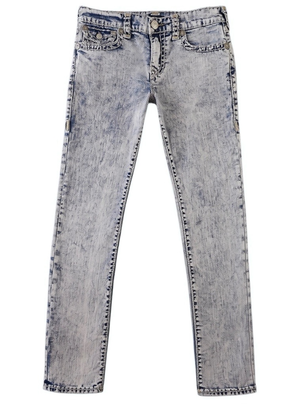 True Religion Rocco Jeans Mens 32x33 Blue Acid WashRelaxed Skinny Thick Stitch